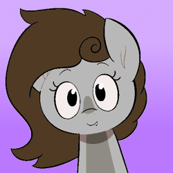 Size: 512x512 | Tagged: safe, artist:another_pony, oc, oc only, oc:cj vampire, earth pony, pony, animated, brown mane, commission, fangs, gif, gray coat, icon, looking at you, loop, purple background, simple background, smiling, smiling at you