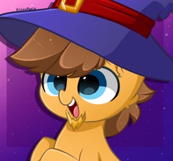 Size: 2800x2600 | Tagged: safe, artist:kittyrosie, oc, oc only, earth pony, pony, earth pony oc, hat, high res, open mouth, simple background, solo, white background, witch hat
