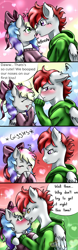 Size: 635x2048 | Tagged: safe, artist:mysticalcreations417, oc, oc:blazey sketch, oc:fullmoon, hengstwolf, pegasus, pony, werewolf, blushing, boop, bow, clothes, commission, couple, cute, female, flirting, fluffy, gradient background, hair bow, hoodie, kissing, male, multicolored hair, oc x oc, red hair, shipping, sweater, ych result
