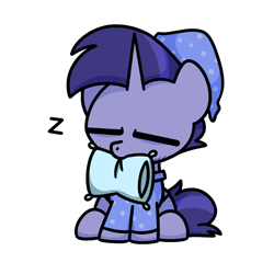 Size: 800x800 | Tagged: safe, artist:sugar morning, oc, oc only, oc:snoozy stroll, pony, unicorn, clothes, commission, eyes closed, hat, male, nightcap, pajamas, pillow, simple background, sleepy, solo, transparent background, ych result
