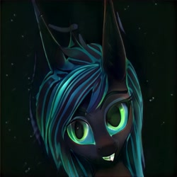 Size: 1024x1024 | Tagged: safe, artist:thisponydoesnotexist, changeling, abstract background, dark background, green eyes, neural network, not chrysalis, smiling, teeth