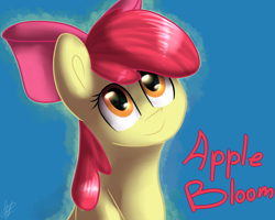 Size: 1500x1200 | Tagged: safe, artist:renka2802, apple bloom, earth pony, pony, g4, female, filly, foal, looking up, smiling, solo, text