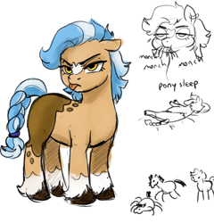Size: 1200x1250 | Tagged: safe, oc, earth pony, pony, :p, blue mane, blue tail, eating, sketch, sleeping, solo, tail, tongue out, unshorn fetlocks