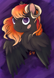 Size: 2144x3088 | Tagged: safe, artist:solmel22, oc, oc:solitude, hybrid, wolf, wolf pony, bust, high res, horns, portrait, wings