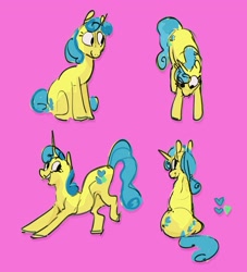 Size: 2481x2735 | Tagged: safe, artist:alumx, lemon hearts, pony, unicorn, g4, female, high res, mare, pink background, simple background, sitting, solo