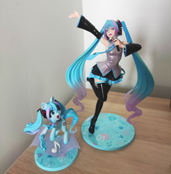 Size: 3000x3053 | Tagged: safe, kotobukiya, human, pony, anime, clothes, female, figure, figurine, hatsune miku, high res, irl, mare, photo, ponified, self paradox, self ponidox, skirt, vocaloid