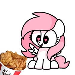 Size: 800x800 | Tagged: safe, artist:sugar morning, oc, oc only, oc:sugar morning, pegasus, pony, chicken meat, food, fried chicken, happy, heart eyes, kfc, meat, open mouth, ponies eating meat, simple background, smiling, solo, spread wings, that pony sure does love chicken meat, white background, wingding eyes, wings
