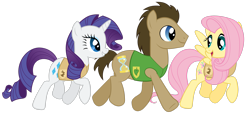 Size: 3549x1690 | Tagged: safe, artist:otfor2, doctor whooves, fluttershy, rarity, time turner, earth pony, pegasus, pony, unicorn, g4, season 1, winter wrap up, .psd available, female, male, mare, simple background, stallion, transparent background, trio, vector, winter wrap up vest