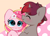 Size: 4531x3300 | Tagged: safe, artist:kittyrosie, oc, oc only, oc:rosa flame, pony, unicorn, abstract background, backwards ballcap, baseball cap, blushing, cap, chest fluff, duo, eyes closed, female, flower, flower in hair, hat, licking, male, oc x oc, shipping, simple background, straight, tongue out