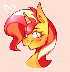Size: 1217x1254 | Tagged: safe, artist:megatronsthiccthighs, sunset shimmer, pony, unicorn, equestria girls, g4, blushing, bust, portrait, simple background, solo