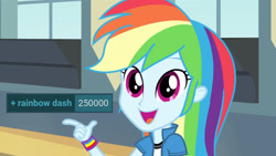 Size: 3410x1920 | Tagged: safe, edit, edited screencap, editor:itsmgh1203, screencap, rainbow dash, human, derpibooru, equestria girls, g4, my little pony equestria girls: rainbow rocks, shake your tail, cute, dashabetes, derpimilestone, female, meta, open mouth, open smile, smiling, solo, tags