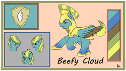 Size: 1192x670 | Tagged: safe, artist:schumette14, oc, oc:beefy cloud, pegasus, pony, alternate universe, next generation, offspring, parent:dumbbell, parent:lightning dust, parents:lightningbell, royal guard