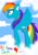 Size: 724x1024 | Tagged: safe, artist:indonesia pony, rainbow dash, pegasus, pony, g4, cloud, ear fluff, element of loyalty, female, fur, hooves, mare, on a cloud, side view, sky, solo, standing, standing on a cloud, wide eyes, wings