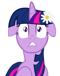 Size: 1086x1361 | Tagged: safe, artist:benpictures1, twilight sparkle, pony, unicorn, g4, cute, daisy (flower), ears, female, floppy ears, flower, flower in hair, frown, gritted teeth, inkscape, mare, raised hoof, raised leg, scared, simple background, solo, teeth, transparent background, twiabetes, unicorn twilight, vector