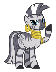 Size: 2500x3200 | Tagged: safe, artist:deroach, zecora, g4, abstract background, female, high res, raised hoof, show accurate, simple background, smiling, solo, transparent background, vector