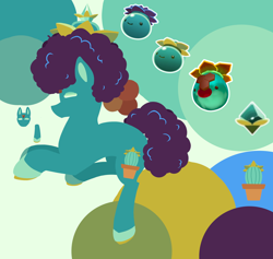 Size: 2382x2262 | Tagged: safe, artist:musical-medic, oc, oc:nightshade (musical-medic), earth pony, pony, g5, female, high res, lineless, mare, pot, slime rancher, solo, tangle slime