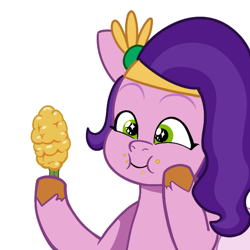 Size: 600x600 | Tagged: safe, artist:cheeseburger, pipp petals, pegasus, pony, g5, my little pony: tell your tale, adorapipp, corn, cute, eating, female, food, headband, herbivore, mare, simple background, smiling, solo, white background, wings