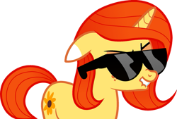 Size: 519x350 | Tagged: safe, artist:mixiepie, oc, oc only, pony, unicorn, ears back, horn, lip bite, simple background, solo, sunglasses, tail, transparent background, unicorn oc