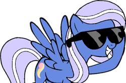 Size: 524x347 | Tagged: safe, artist:limedazzle, oc, oc only, oc:bluelight, pegasus, pony, grin, pegasus oc, simple background, smiling, solo, spread wings, sunglasses, tail, transparent background, two toned mane, two toned tail, vector, wings