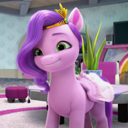 Size: 1045x1045 | Tagged: safe, screencap, pipp petals, pegasus, pony, g5, my little pony: make your mark, my little pony: make your mark chapter 1, spoiler:my little pony: make your mark, adorapipp, cropped, cute, female, headband, mare, smiling, solo