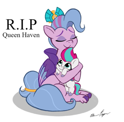 Size: 731x720 | Tagged: safe, artist:allisonpopick, edit, editor:wonderwolf51, queen haven, zipp storm, pegasus, pony, g5, my little pony: tell your tale, zipp's flight school, spoiler:g5, spoiler:my little pony: tell your tale, spoiler:tyts01e02, memorial, rest in peace, simple background, white background