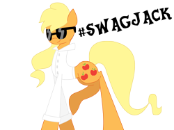 Size: 2592x1936 | Tagged: safe, artist:alicornoverlord, applejack, earth pony, pony, g4, 2014, female, mare, old art, simple background, solo, sunglasses, swag, transparent background, white shirt