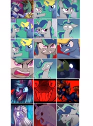 Size: 1517x2048 | Tagged: artist needed, safe, idw, radiant hope, oc, oc:light breeze, oc:mythic blue hope, alicorn, pony, unicorn, g4, alicorn oc, angry, audio drama, breezeverse, clothes, creepy, evil, female, horn, jewelry, life's a breeze, lightverse, male, mare, mother and child, mother and daughter, next generation, nightmare fuel, regalia, scary, sharp teeth, stallion, teeth, wings