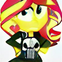 Size: 256x256 | Tagged: safe, artist:thatradhedgehog, sunset shimmer, equestria girls, ai generated, craiyon, punisher