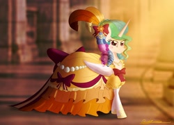 Size: 2315x1665 | Tagged: safe, artist:brogararts, princess celestia, alicorn, pony, my little pony: the manga, clothes, dress, female, mare, marie antoinette, real life background, solo