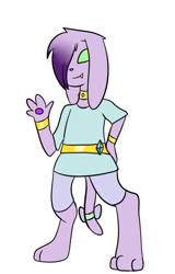 Size: 378x590 | Tagged: safe, artist:marimey, oc, oc only, oc:esmerald kiany, diamond dog, adopted offspring, diamond dog oc, female, hair over one eye, parent:rarity, parent:spike, parents:sparity, simple background, waving, white background