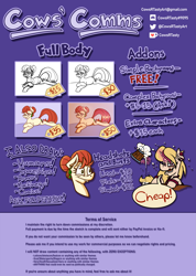 Size: 2851x3998 | Tagged: safe, artist:cowsrtasty, oc, oc:melody bash, oc:penny inkwell, advertisement, commission info, high res, price sheet