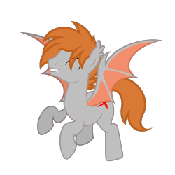 Size: 2000x2000 | Tagged: safe, artist:ponkus, oc, oc only, oc:dusk mane, bat pony, pony, ^^, bat pony oc, bat wings, ear fluff, ear tufts, eyes closed, flying, full body, grin, high res, hooves, male, show accurate, simple background, smiling, solo, spread wings, stallion, transparent background, wings