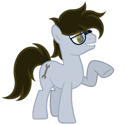 Size: 1200x1200 | Tagged: safe, artist:ponkus, oc, oc only, oc:wrench turner, earth pony, pony, earth pony oc, full body, glasses, grin, hooves, male, raised hoof, show accurate, simple background, smiling, solo, stallion, standing, tail, transparent background