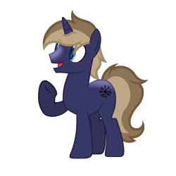 Size: 2000x2000 | Tagged: safe, artist:ponkus, oc, oc only, oc:kitty, pony, unicorn, full body, high res, hooves, horn, male, open mouth, open smile, raised hoof, show accurate, simple background, smiling, solo, stallion, standing, tail, transparent background, two toned mane, two toned tail, unicorn oc