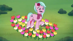 Size: 3410x1920 | Tagged: safe, screencap, dahlia, earth pony, pony, g5, my little pony: tell your tale, neighfever, spoiler:g5, spoiler:my little pony: tell your tale, spoiler:tyts01e16, female, flower, high res, mare, open mouth, solo, youtube link