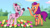 Size: 3410x1920 | Tagged: safe, screencap, dahlia, sunny starscout, earth pony, pony, g5, my little pony: tell your tale, neighfever, spoiler:g5, spoiler:my little pony: tell your tale, spoiler:tyts01e16, duo, female, flower, high res, mane stripe sunny, mare, open mouth, open smile, smiling, youtube link