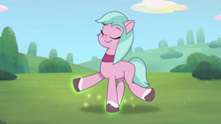 Size: 3410x1920 | Tagged: safe, screencap, dahlia, earth pony, pony, g5, my little pony: tell your tale, neighfever, spoiler:g5, spoiler:my little pony: tell your tale, spoiler:tyts01e16, eyes closed, female, high res, mare, smiling, solo, youtube link