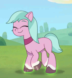 Size: 320x345 | Tagged: safe, screencap, dahlia, earth pony, pony, g5, my little pony: tell your tale, neighfever, spoiler:g5, spoiler:my little pony: tell your tale, spoiler:tyts01e16, adordahlia, animated, cute, dancing, diahlia, earth pony grow dance, eyes closed, female, happy, mare, smiling, solo, sparkles