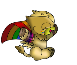 Size: 1659x1406 | Tagged: safe, artist:beesmeliss, grizzle, griffon, chibi, paw pads, pride flag, simple background, solo, transparent background