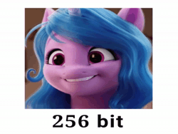 Size: 1440x1080 | Tagged: safe, edit, edited screencap, editor:dematrix-edit, screencap, izzy moonbow, pony, unicorn, g5, my little pony: a new generation, spoiler:my little pony: a new generation, angry video game nerd, animated, female, mare, meme, not salmon, pixelated, simple background, smiling, sound, text, the wrist game, wat, webm, white background