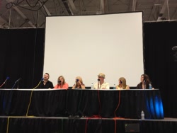 Size: 1024x768 | Tagged: safe, human, bronycon, bronycon 2012, andrea libman, cathy weseluck, irl, irl human, lee tockar, nicole oliver, panel, peter new, photo, tara strong, voice actor