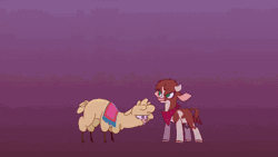 Size: 800x450 | Tagged: safe, arizona (tfh), paprika (tfh), alpaca, cow, them's fightin' herds, angry, animated, arizona is not amused, bandana, bear hug, cloven hooves, community related, confused, duo, female, gif, hape, happy, hug, pain, personal space invasion, squeezing, unamused