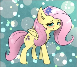 Size: 1964x1703 | Tagged: safe, artist:pure red, artist:pure_red001, fluttershy, g4, blushing, chest fluff, flower, flower in hair