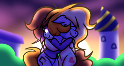 Size: 3840x2040 | Tagged: safe, artist:iceflower99, oc, oc only, oc:sunrise goldhearts, oc:zweet beatz, pegasus, pony, clothes, comforting, crying, fanfic, fanfic art, high res, hug, not shipping, pegasus oc, smiling, sunset, sweater