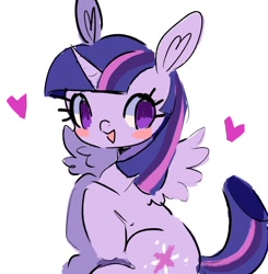 Size: 866x882 | Tagged: safe, artist:10uhh, twilight sparkle, alicorn, pony, g4, blush sticker, blushing, female, heart, heart ears, horn, looking at you, mare, simple background, solo, twilight sparkle (alicorn), white background, wings