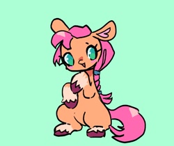 Size: 1186x995 | Tagged: safe, artist:10uhh, sunny starscout, earth pony, pony, g5, braided ponytail, cute, female, green background, happy, heart ears, mare, open mouth, open smile, simple background, smiling, solo, sunnybetes, unshorn fetlocks