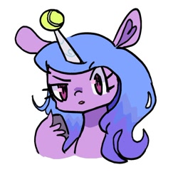 Size: 748x723 | Tagged: safe, artist:10uhh, izzy moonbow, pony, unicorn, g5, ball, heart ears, horn, hornball, izzy's tennis ball, looking at you, raised hoof, simple background, solo, tennis ball, white background