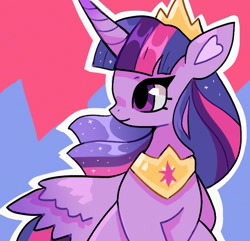 Size: 748x720 | Tagged: safe, artist:10uhh, twilight sparkle, alicorn, pony, g4, the last problem, blue background, female, heart ears, horn, jewelry, mare, older, older twilight, older twilight sparkle (alicorn), princess twilight 2.0, red background, regalia, simple background, solo, twilight sparkle (alicorn), wings