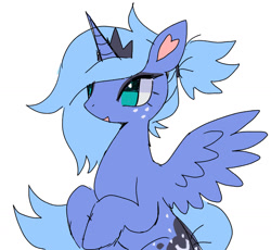 Size: 1182x1089 | Tagged: safe, artist:10uhh, princess luna, alicorn, pony, g4, alternate hairstyle, female, heart ears, horn, mare, no pupils, ponytail, s1 luna, simple background, solo, spread wings, white background, wings