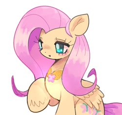 Size: 1140x1080 | Tagged: safe, artist:10uhh, fluttershy, pegasus, pony, g4, element of kindness, female, folded wings, mare, raised hoof, simple background, sitting, solo, white background, wings